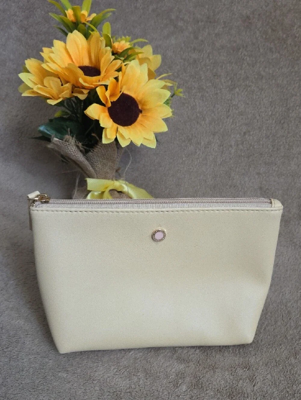 Bvlgari Cream Zip Pouch Cosmetic Clutch